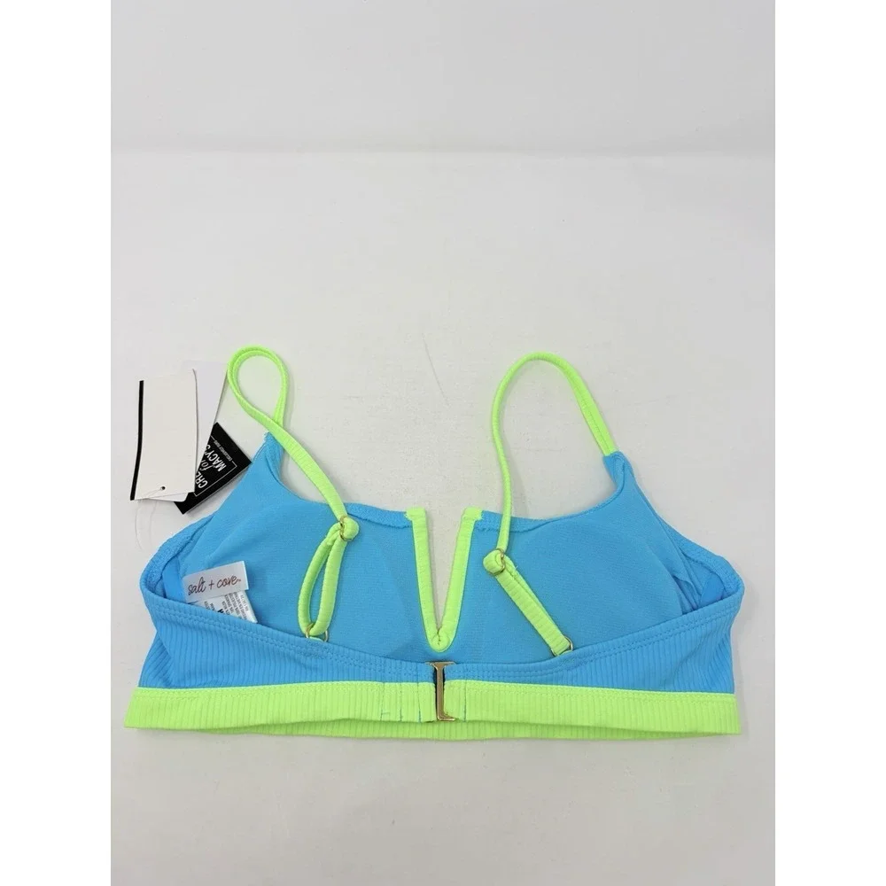 Salt + Cove Juniors Size Small V-Wire Ribbed Bralette Bikini Top in Blue 1523